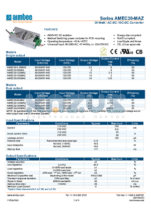 AMEC30-12SMAZ datasheet - 30 Watt | AC/DC Converter