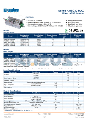 AMEC30-3.3SMAZ datasheet - 30 Watt | AC/DC Converter