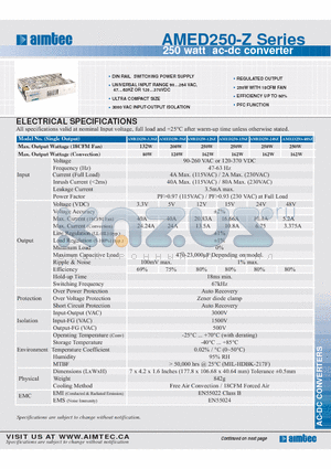 AMED250-3.3SZ datasheet - 250 watt ac-dc converter