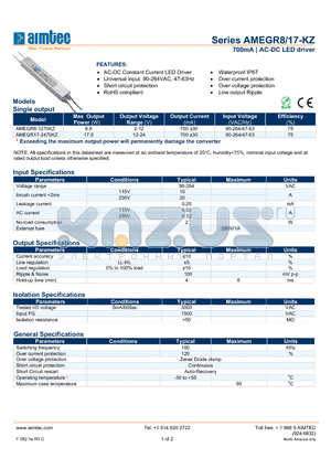 AMEGR17-KZ datasheet - 700mA | AC-DC LED driver