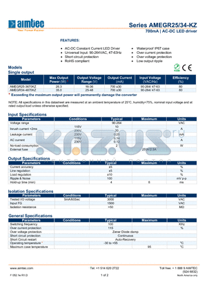 AMEGR25-KZ datasheet - 700mA | AC-DC LED driver