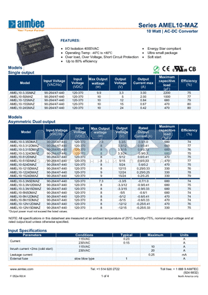 AMEL10-1215DMAZ datasheet - 10 Watt | AC-DC Converter