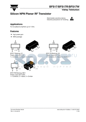 BFS17 datasheet - Silicon NPN Planar RF Transistor