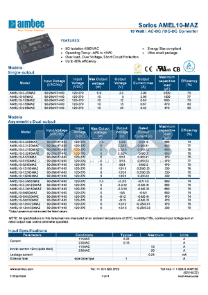 AMEL10-1224DMAZ datasheet - 10 Watt | AC-DC / DC-DC Converter