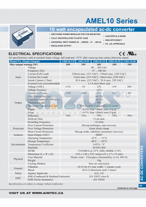 AMEL10-12S datasheet - 10 watt encapsulated ac-dc converter