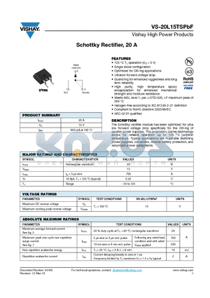 20L15RSPBF datasheet - Schottky Rectifier, 20 A
