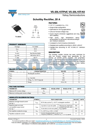 20L15T-N3 datasheet - Schottky Rectifier, 20 A