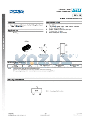 BFS17NTA datasheet - NPN RF TRANSISTOR IN SOT-23