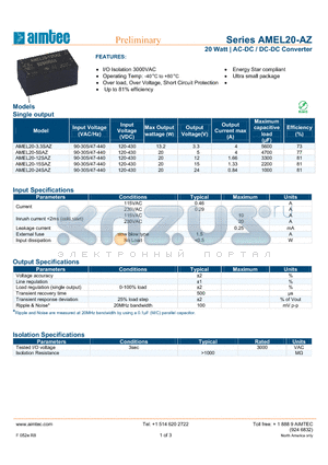 AMEL20-AZ_13 datasheet - 20 Watt | AC-DC / DC-DC Converter