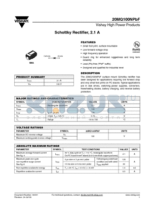 20MQ100NTRPBF datasheet - Schottky Rectifier, 2.1 A