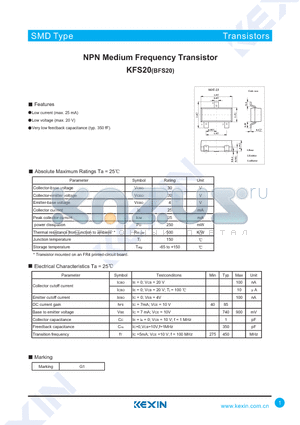 BFS20 datasheet - NPN Medium Frequency Transistor