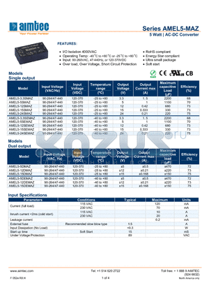 AMEL5-24SMAZ datasheet - 5 Watt | AC-DC Converter