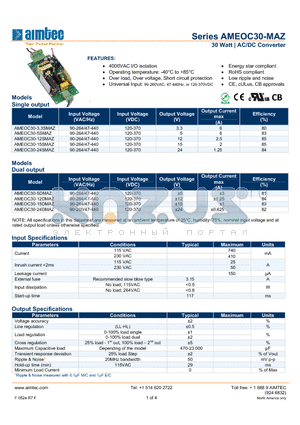 AMEOC30-24SMAZ datasheet - 30 Watt | AC/DC Converter