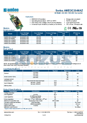 AMEOC30-MAZ_13 datasheet - 30 Watt | AC-DC / DC-DC Converter