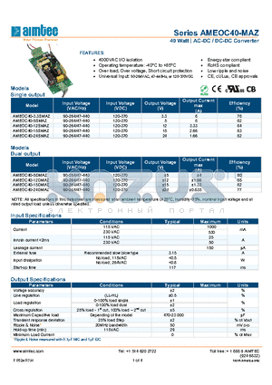 AMEOC40-12SMAZ datasheet - 40 Watt | AC-DC / DC-DC Converter