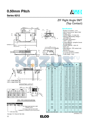 086212015XXX800 datasheet - ZIF Right Angle SMT (Top Contact)