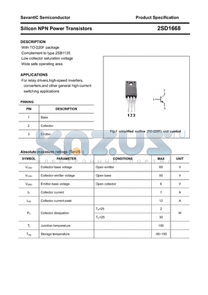 2SD1668 datasheet - Silicon NPN Power Transistors