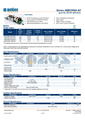 AMEOR60-AZ datasheet - up to 5A | AC-DC LED driver