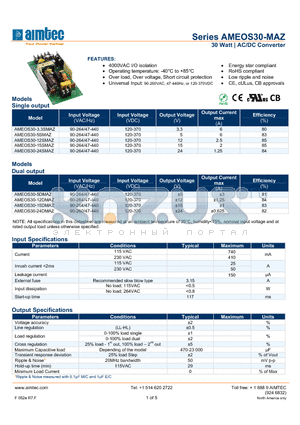 AMEOS30-12SMAZ datasheet - 30 Watt | AC/DC Converter