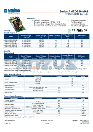 AMEOS30-15DMAZ datasheet - 30 Watt | AC/DC Converter