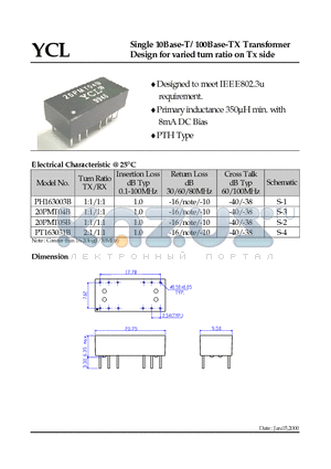 20PMT04B datasheet - Single 10Base-T/100Base-TX Transformer Design for varied turn ratio on Tx side
