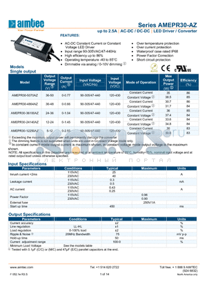 AMEPR30-AZ datasheet - up to 2.5A | AC-DC LED driver