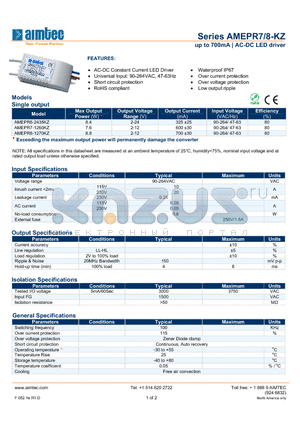 AMEPR7-1260KZ datasheet - up to 700mA | AC-DC LED driver