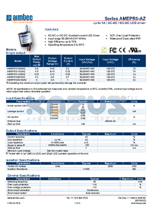 AMEPR5-0670AZ datasheet - up to 1A | AC-DC / DC-DC LED driver