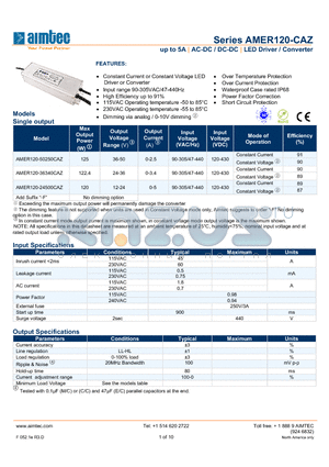 AMER120-36340CAZ datasheet - up to 5A | AC-DC / DC-DC | LED Driver / Converter