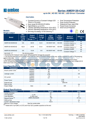 AMER120-50250CAZ datasheet - up to 5A | AC-DC / DC-DC | LED Driver / Converter