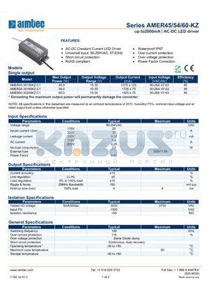 AMER54-30180KZ-C1 datasheet - up to2000mA | AC-DC LED driver