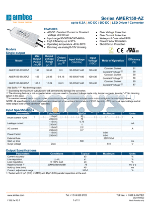 AMER150-AZ_13 datasheet - up to 6.3A | AC-DC / DC-DC | LED Driver / Converter