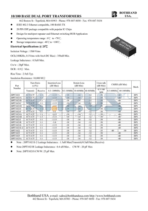 20PT1022 datasheet - 10/100 BASE DUAL PORT TRANSFORMERS