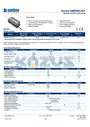AMER63-9070KZ datasheet - 700mA | AC-DC LED driver