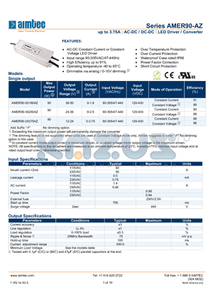 AMER90-24375AZ datasheet - up to 3.75A | AC-DC / DC-DC | LED Driver / Converter