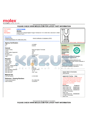 C-2104-06X datasheet - InsulKrimp Flanged Spade Tongue Terminal for 10-12 AWG Wire, Stud Size 6, Width8.13mm (.320