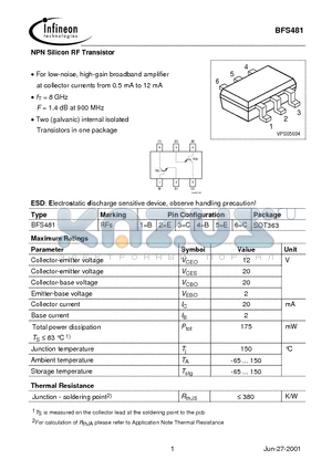 BFS481 datasheet - NPN Silicon RF Transistor