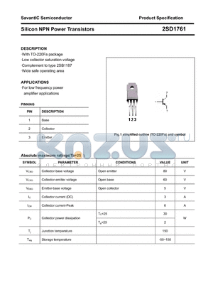 2SD1761 datasheet - Silicon NPN Power Transistors