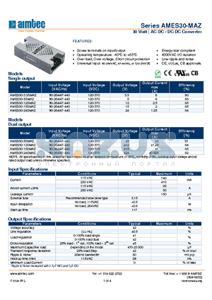 AMES30-12SMAZ datasheet - 30 Watt | AC-DC / DC-DC Converter