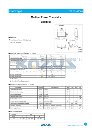 2SD1766 datasheet - Medium Power Transistor