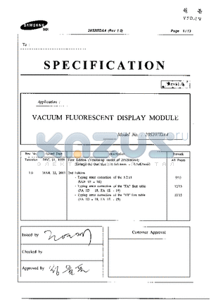 20S207DA4 datasheet - VACUUM  FLUORESCENT DISPLAY MODULE