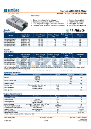 AMES40-5DMAZ datasheet - 40 Watt | AC-DC / DC-DC Converter