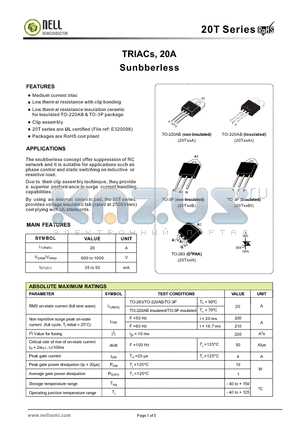 20T06AI-BW datasheet - TRIACs, 20A Sunbberless