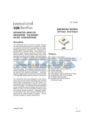 AMF2805D-EM datasheet - 28V Input, Dual Output, ADVANCED ANALOG RADIATION TOLERANT DC/DC CONVERTERS