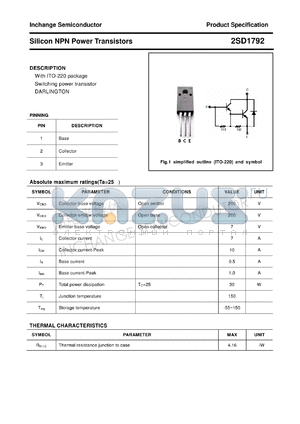 2SD1792 datasheet - Silicon NPN Power Transistors
