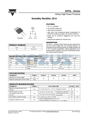 20TQ datasheet - Schottky Rectifier, 20 A