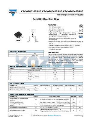 20TQ035SPBF datasheet - Schottky Rectifier, 20 A