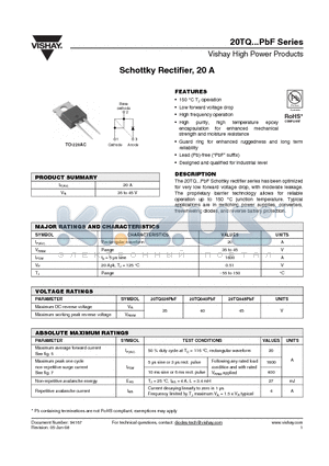 20TQ040PBF datasheet - Schottky Rectifier, 20 A
