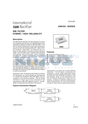 AMH461F/ES datasheet - EMI FILTER HYBRID / HIGH RELIABILITY