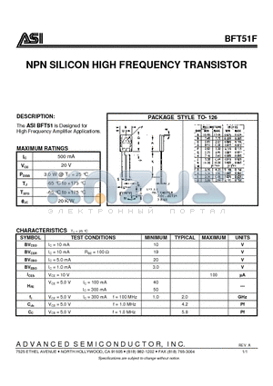 BFT51F datasheet - NPN SILICON HIGH FREQUENCY TRANSISTOR